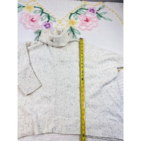 LOFT Petite Cream Speckled Knit Turtleneck Poncho Style Sweater Top - Picture 3 of 7